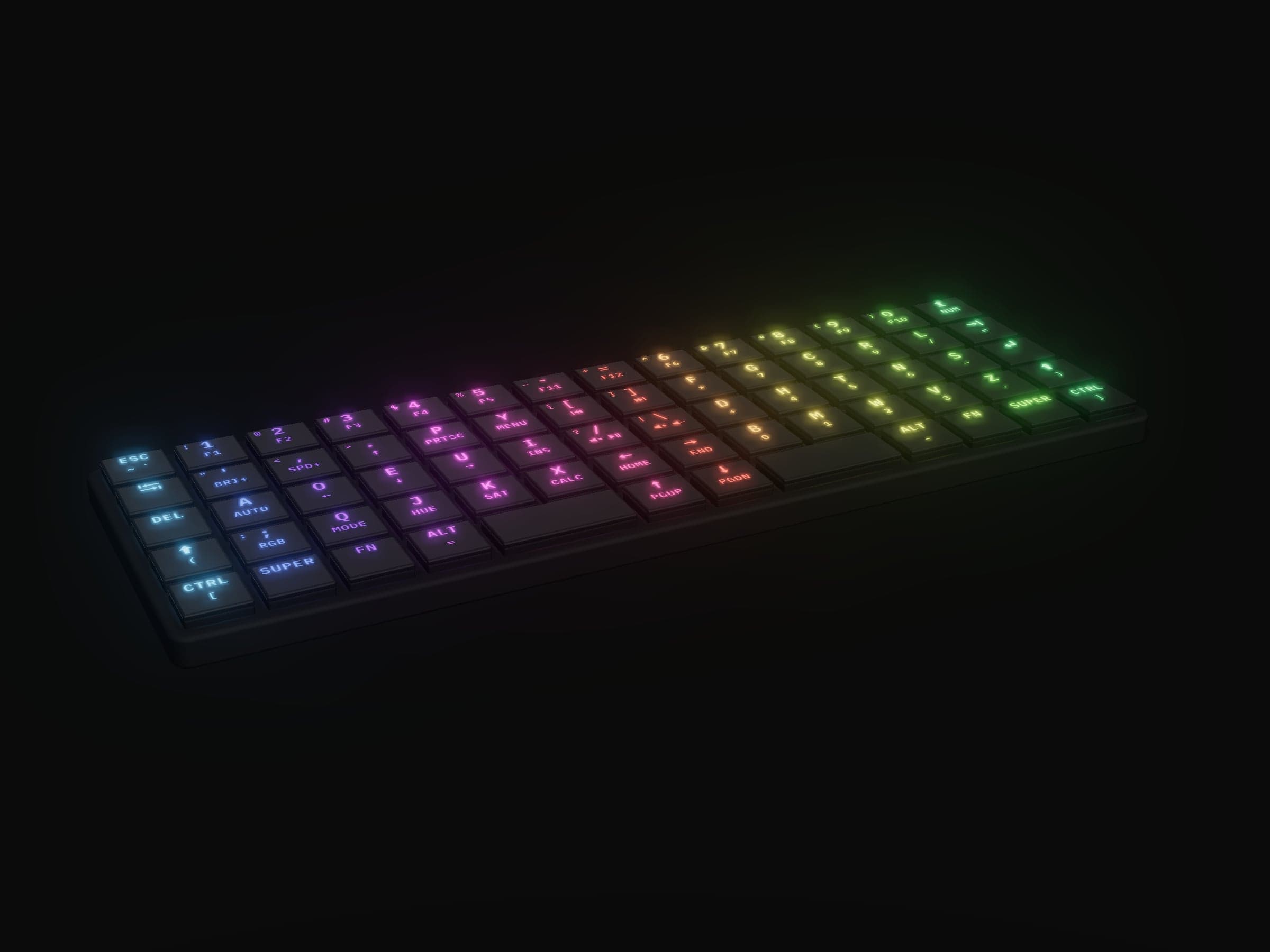 KeBe Lite, rendered from its design files with its per-key lighting on.